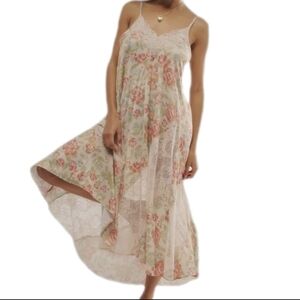 Free People First Date Printed Maxi Slip Dress Small Tea Combo